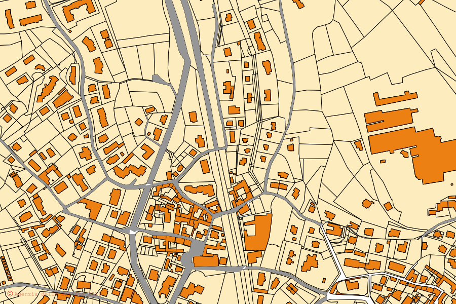 Mapa catastral del centro de Cisano Bergamasco: parcelas y edificios, cartografía de la Agenzia delle Entrate