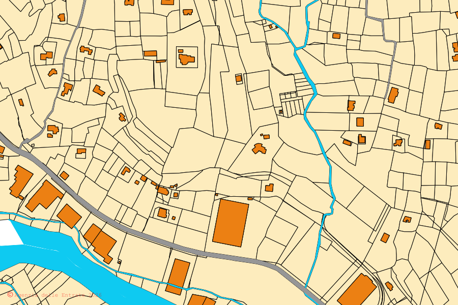 Mapa catastral del centro de Cisano sul Neva: parcelas y edificios, cartografía de la Agenzia delle Entrate