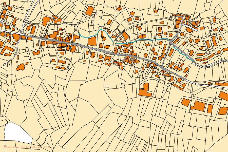 Mapa catastral del centro de Colere: parcelas y edificios, cartografía de la Agenzia delle Entrate