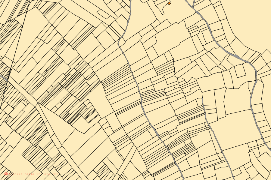 Mapa catastral del centro de Collepietro: parcelas y edificios, cartografía de la Agenzia delle Entrate