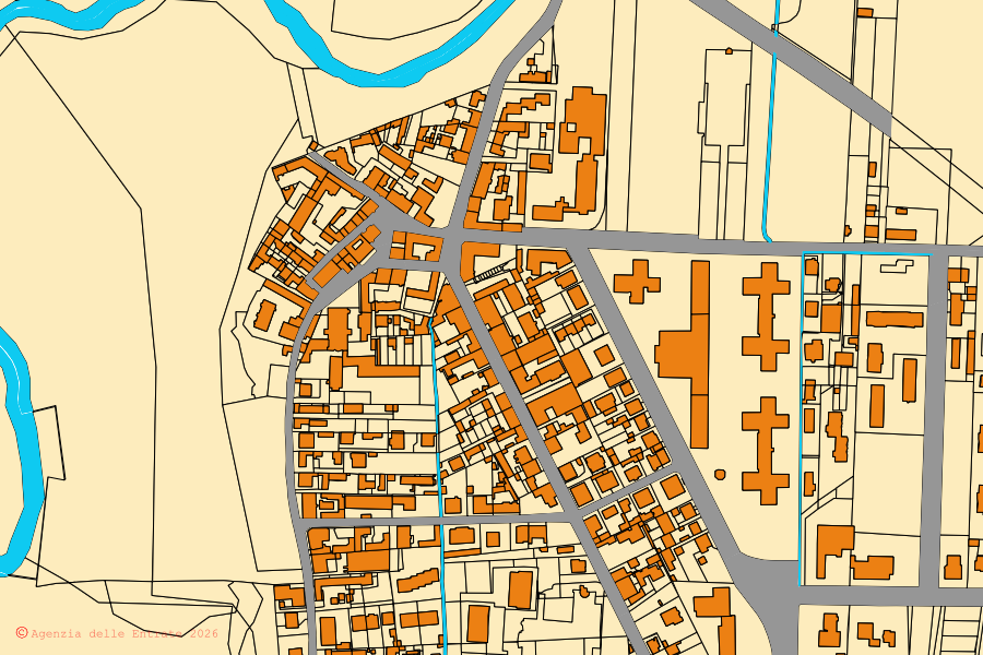 Mapa catastral del centro de Cologno Monzese: parcelas y edificios, cartografía de la Agenzia delle Entrate