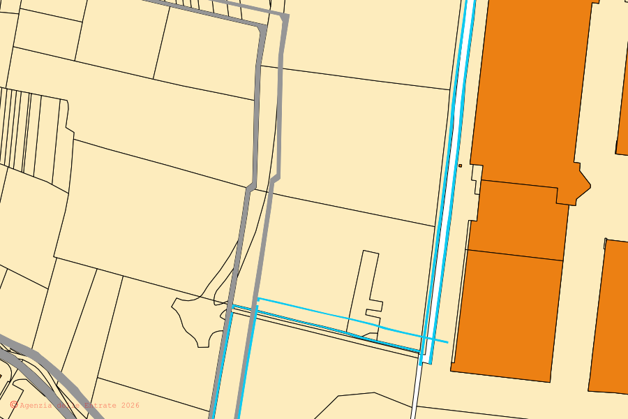 Mapa catastral del centro de Corteolona e Genzone: parcelas y edificios, cartografía de la Agenzia delle Entrate
