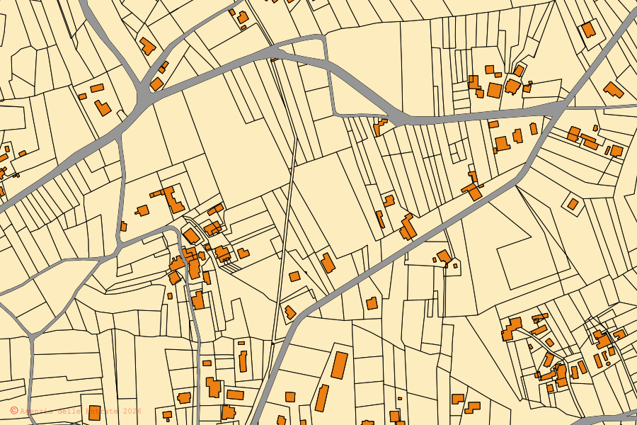 Mapa catastral del centro de Cugnoli: parcelas y edificios, cartografía de la Agenzia delle Entrate