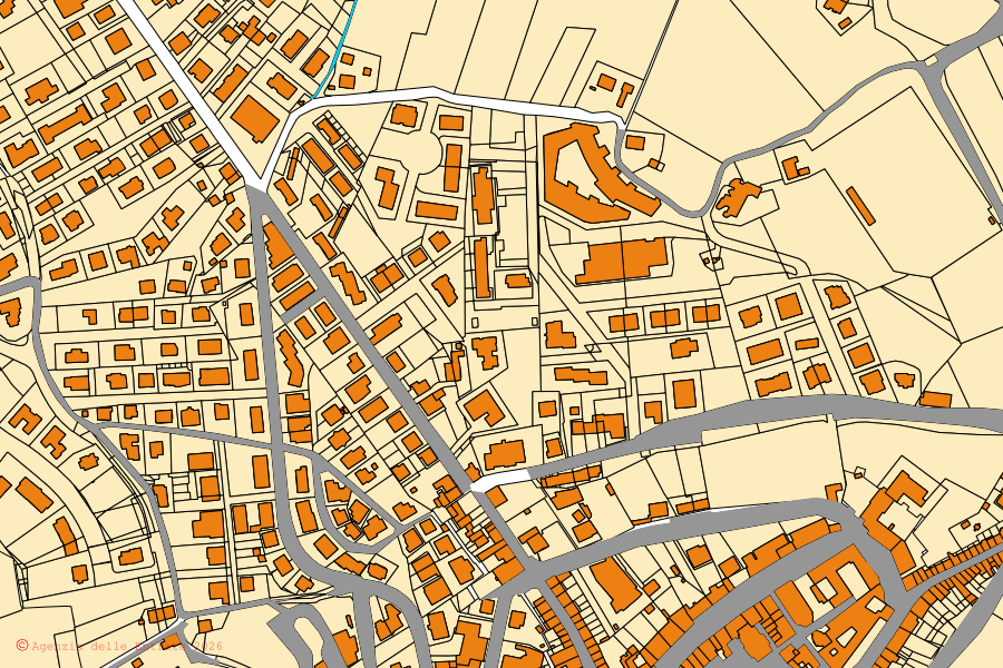Mapa catastral del centro de Cupramontana: parcelas y edificios, cartografía de la Agenzia delle Entrate