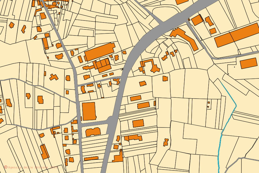 Mapa catastral del centro de Dorzano: parcelas y edificios, cartografía de la Agenzia delle Entrate
