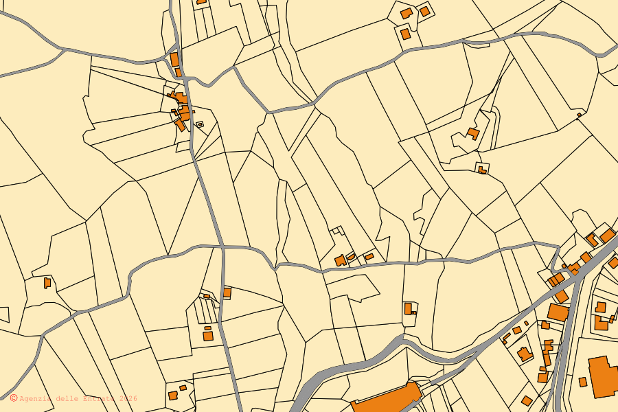 Mapa catastral del centro de Force: parcelas y edificios, cartografía de la Agenzia delle Entrate