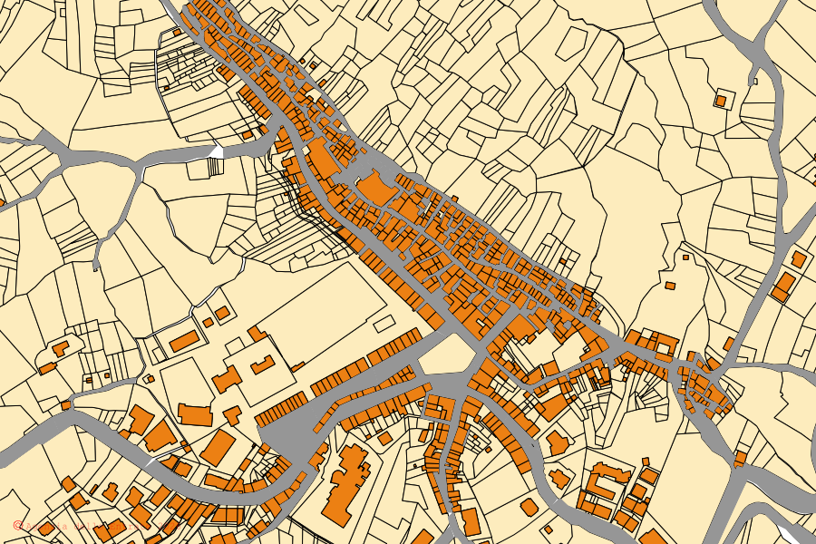 Mapa catastral del centro de Gambatesa: parcelas y edificios, cartografía de la Agenzia delle Entrate