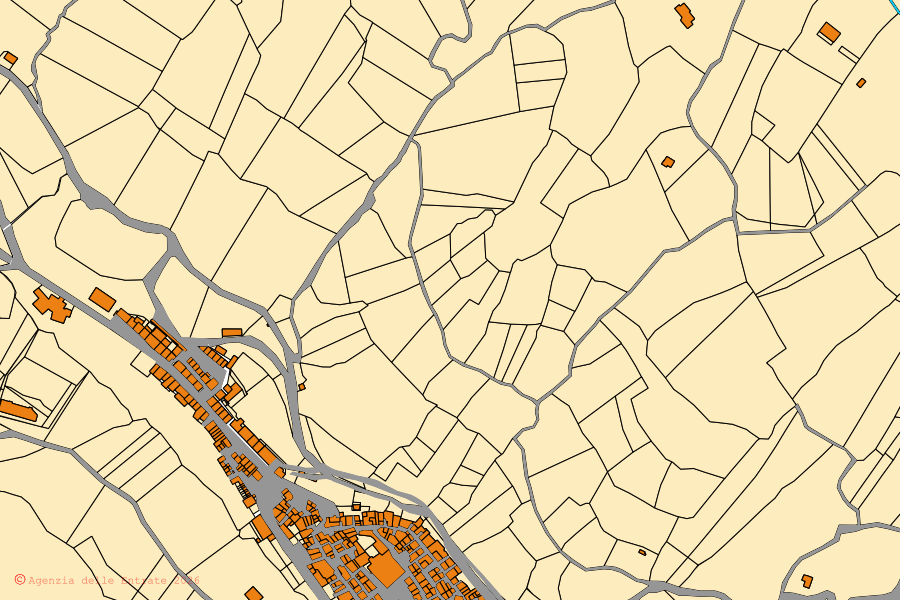 Mapa catastral del centro de Gavignano: parcelas y edificios, cartografía de la Agenzia delle Entrate