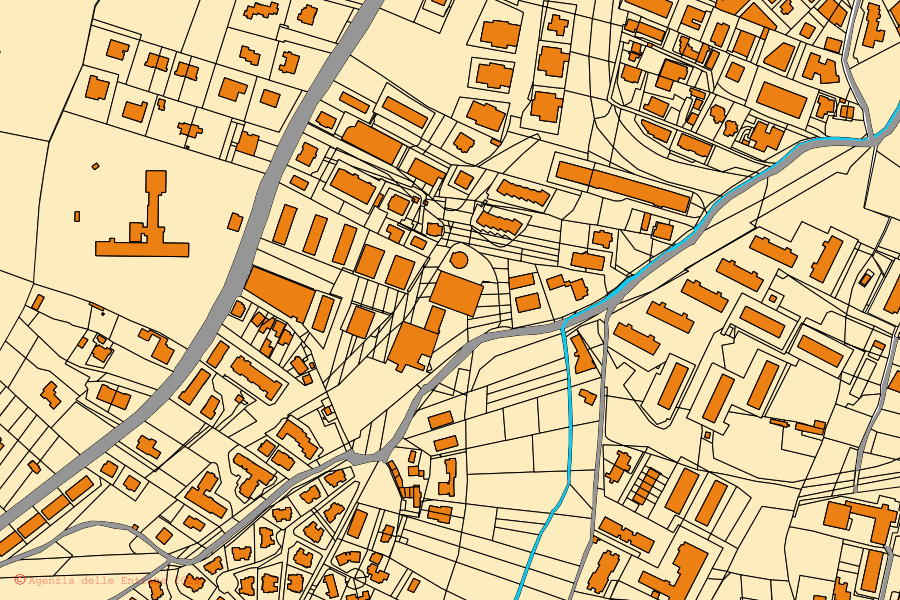 Mapa catastral del centro de Genzano di Roma: parcelas y edificios, cartografía de la Agenzia delle Entrate