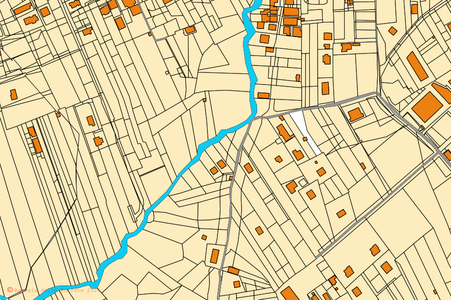 Mapa catastral del centro de Giardinello: parcelas y edificios, cartografía de la Agenzia delle Entrate