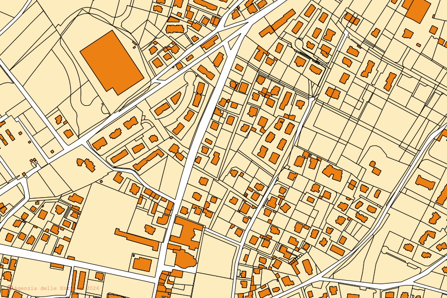 Mapa catastral del centro de Gorlago: parcelas y edificios, cartografía de la Agenzia delle Entrate