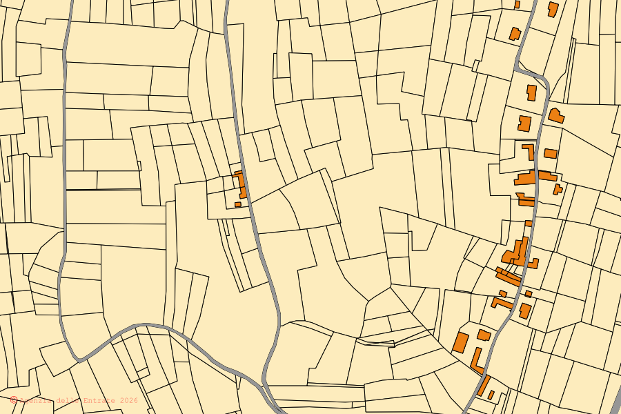 Mapa catastral del centro de Govone: parcelas y edificios, cartografía de la Agenzia delle Entrate