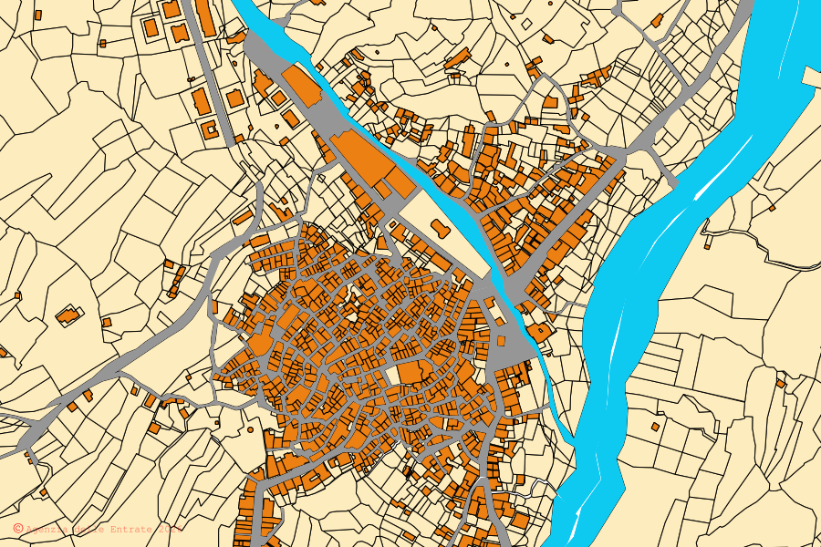 Mapa catastral del centro de Graniti: parcelas y edificios, cartografía de la Agenzia delle Entrate