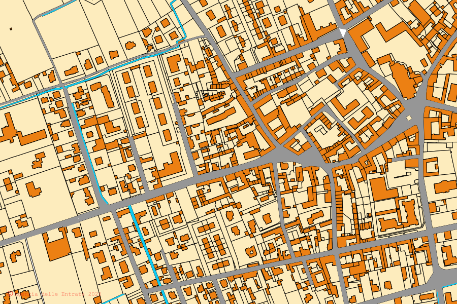 Mapa catastral del centro de Inveruno: parcelas y edificios, cartografía de la Agenzia delle Entrate