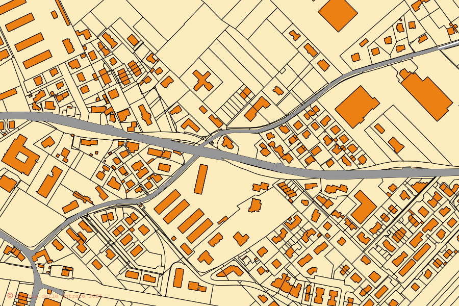 Mapa catastral del centro de Istrana: parcelas y edificios, cartografía de la Agenzia delle Entrate