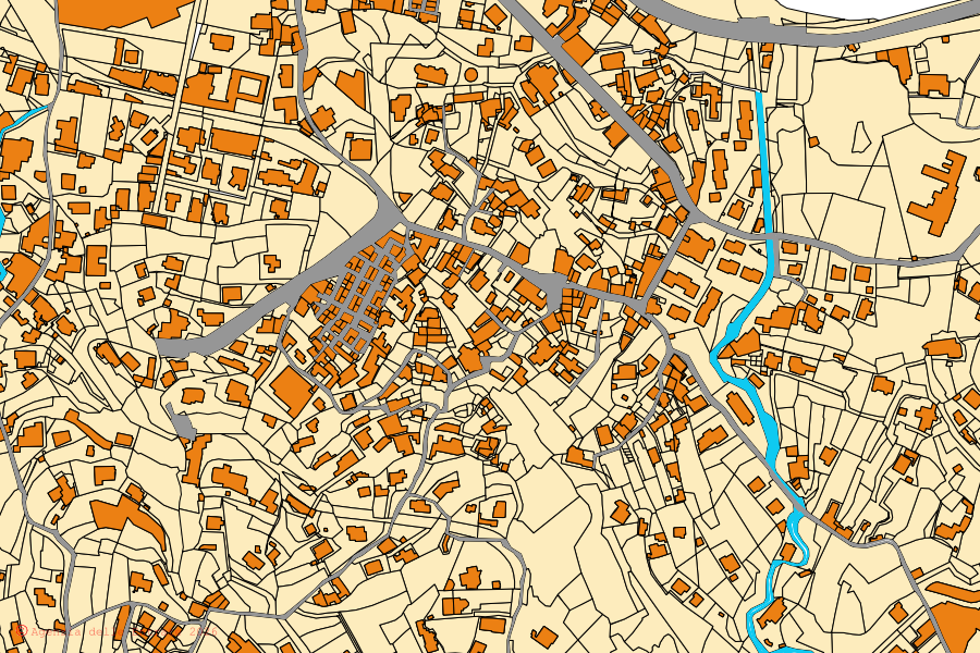 Mapa catastral del centro de Lacco Ameno: parcelas y edificios, cartografía de la Agenzia delle Entrate