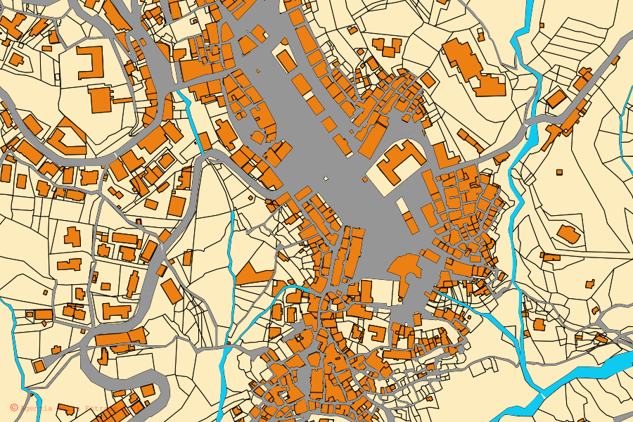 Mapa catastral del centro de Lagonegro: parcelas y edificios, cartografía de la Agenzia delle Entrate