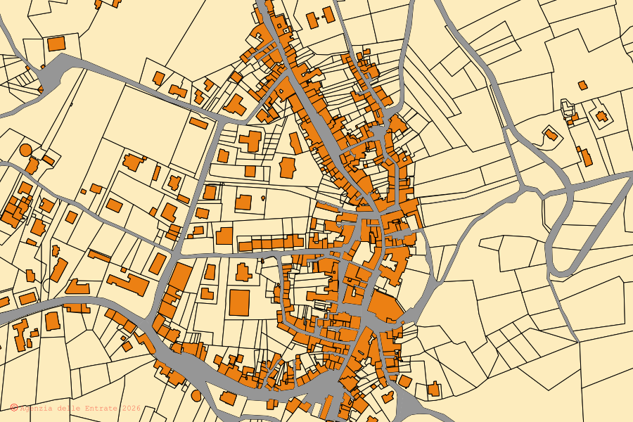 Mapa catastral del centro de Lapio: parcelas y edificios, cartografía de la Agenzia delle Entrate