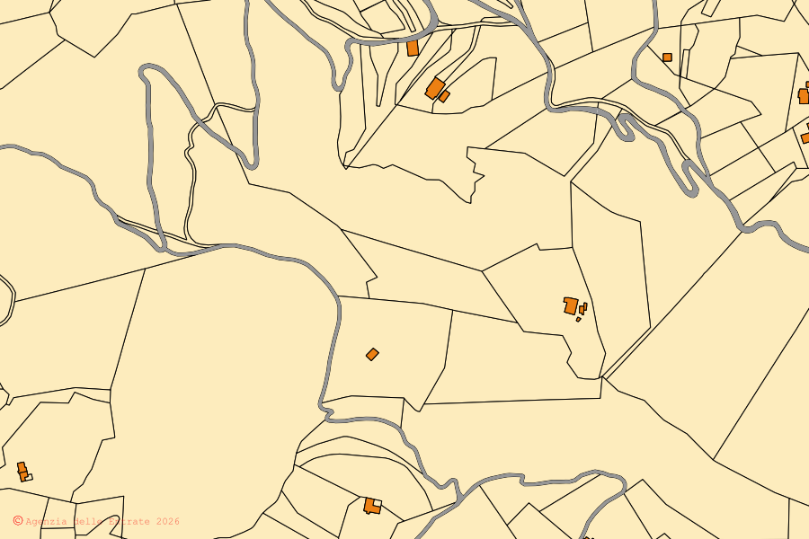 Mapa catastral del centro de Lavenone: parcelas y edificios, cartografía de la Agenzia delle Entrate