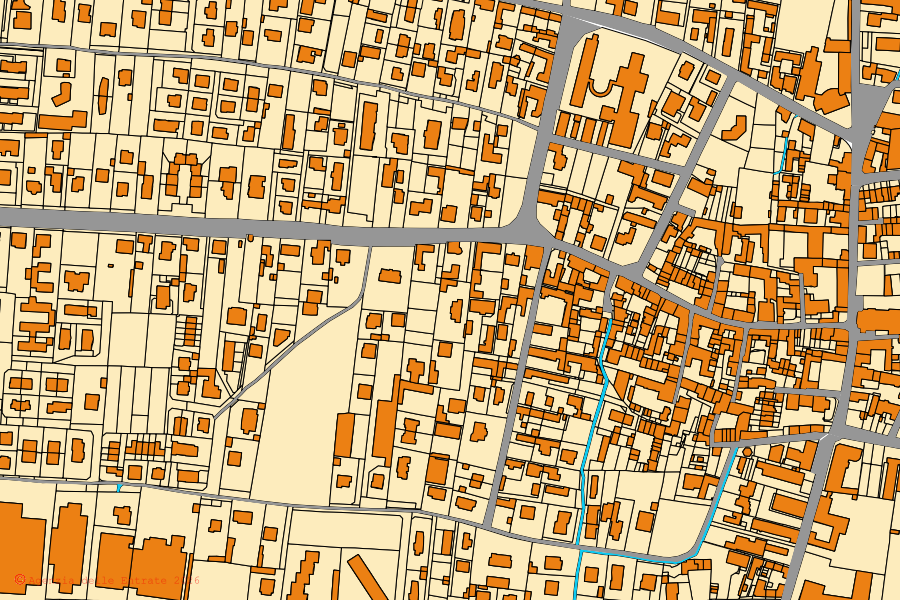 Mapa catastral del centro de Lazzate: parcelas y edificios, cartografía de la Agenzia delle Entrate