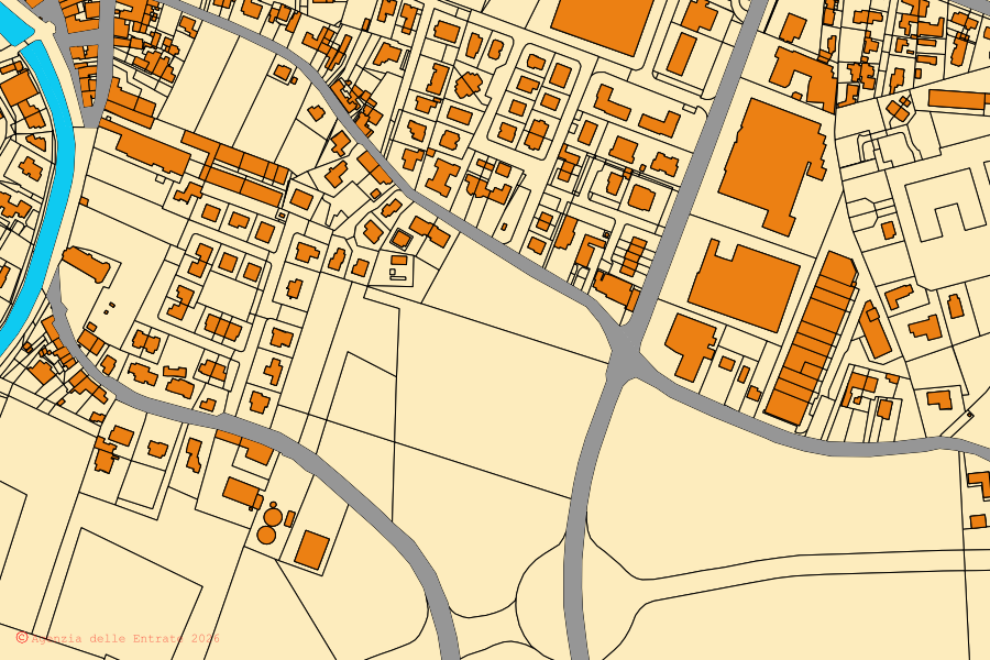 Mapa catastral del centro de Lendinara: parcelas y edificios, cartografía de la Agenzia delle Entrate