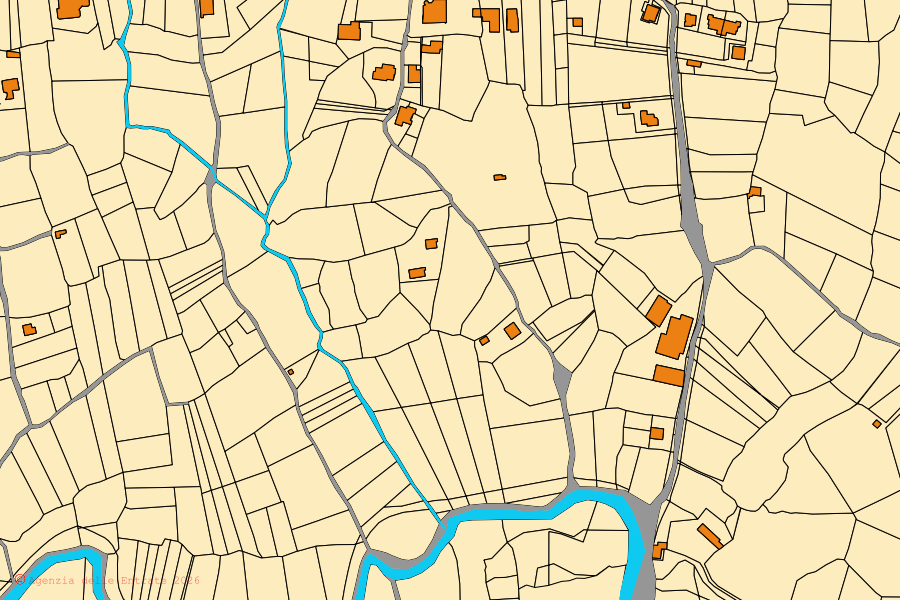 Mapa catastral del centro de Letino: parcelas y edificios, cartografía de la Agenzia delle Entrate