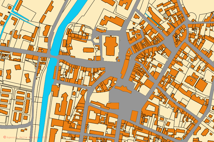 Mapa catastral del centro de Lonigo: parcelas y edificios, cartografía de la Agenzia delle Entrate