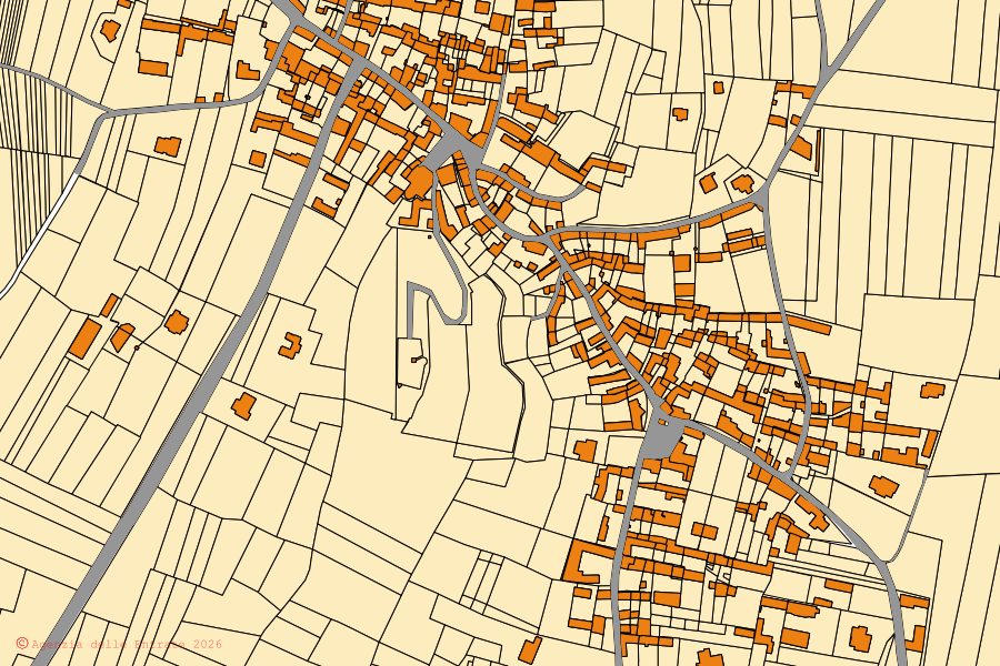 Mapa catastral del centro de Maglione: parcelas y edificios, cartografía de la Agenzia delle Entrate