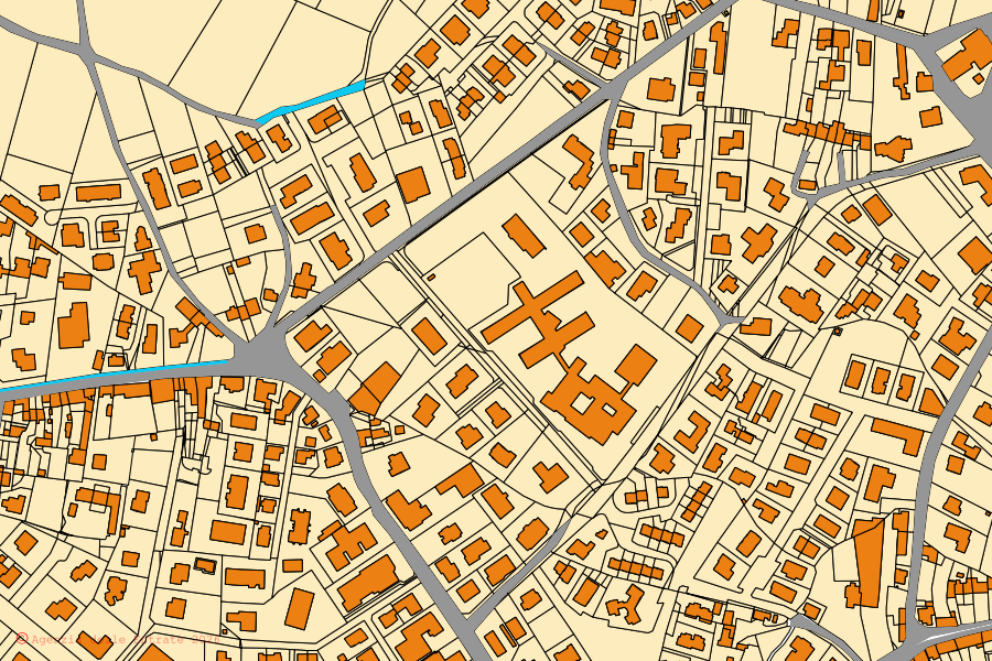 Mapa catastral del centro de Mareno di Piave: parcelas y edificios, cartografía de la Agenzia delle Entrate