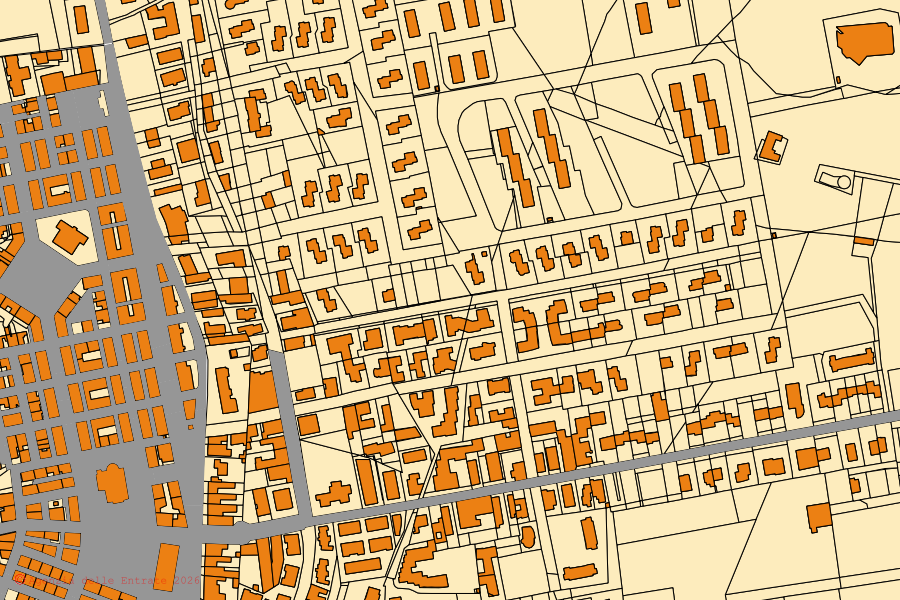 Mapa catastral del centro de Mascali: parcelas y edificios, cartografía de la Agenzia delle Entrate