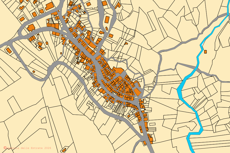 Mapa catastral del centro de Matrice: parcelas y edificios, cartografía de la Agenzia delle Entrate