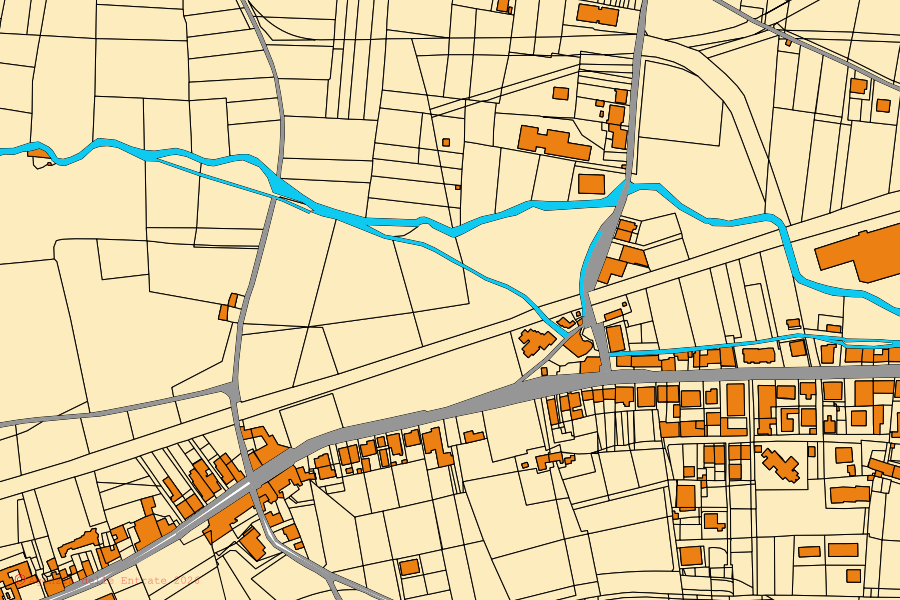 Mapa catastral del centro de Mercato San Severino: parcelas y edificios, cartografía de la Agenzia delle Entrate