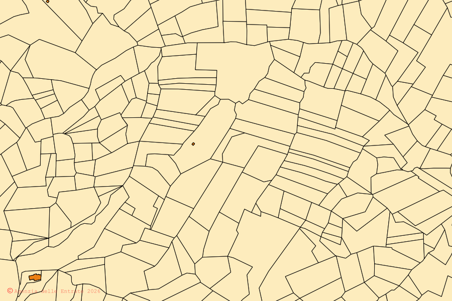 Mapa catastral del centro de Mombaruzzo: parcelas y edificios, cartografía de la Agenzia delle Entrate