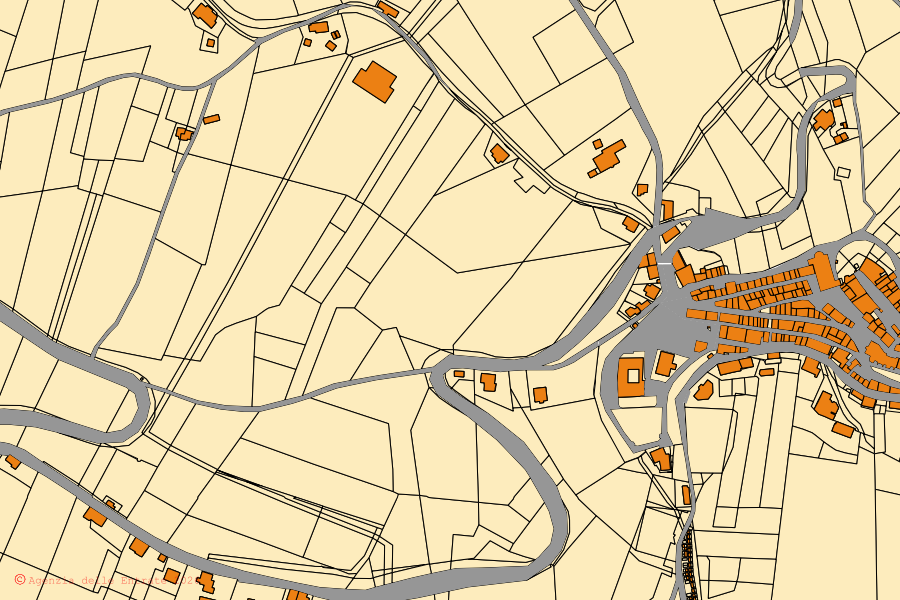 Mapa catastral del centro de Monsampolo del Tronto: parcelas y edificios, cartografía de la Agenzia delle Entrate
