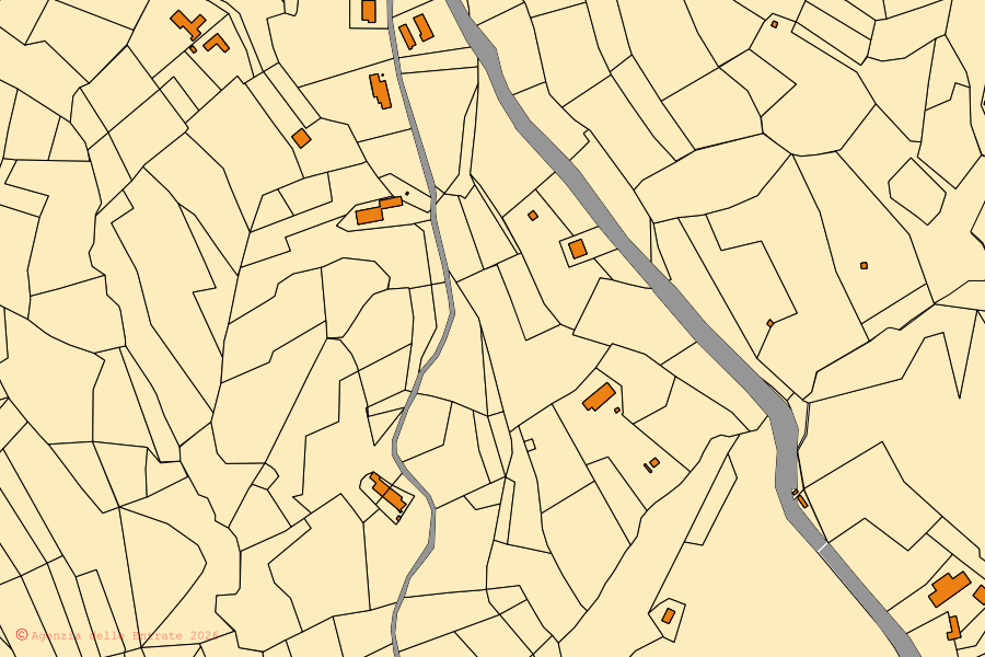 Mapa catastral del centro de Montabone: parcelas y edificios, cartografía de la Agenzia delle Entrate