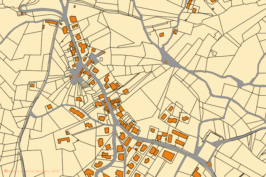 Mapa catastral del centro de Montefredane: parcelas y edificios, cartografía de la Agenzia delle Entrate
