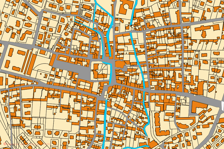 Mapa catastral del centro de Moretta: parcelas y edificios, cartografía de la Agenzia delle Entrate