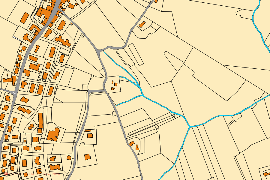 Mapa catastral del centro de Morro d'Alba: parcelas y edificios, cartografía de la Agenzia delle Entrate