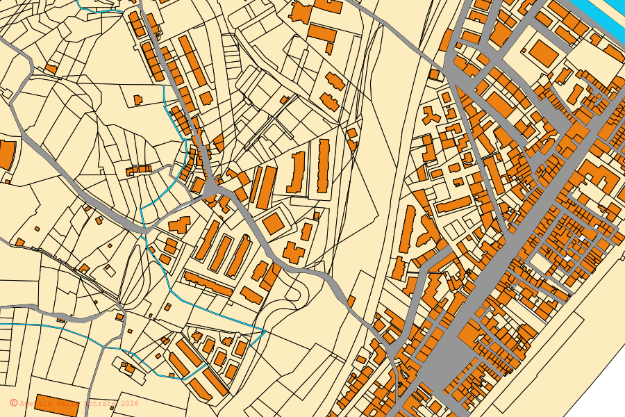 Mapa catastral del centro de Nizza di Sicilia: parcelas y edificios, cartografía de la Agenzia delle Entrate