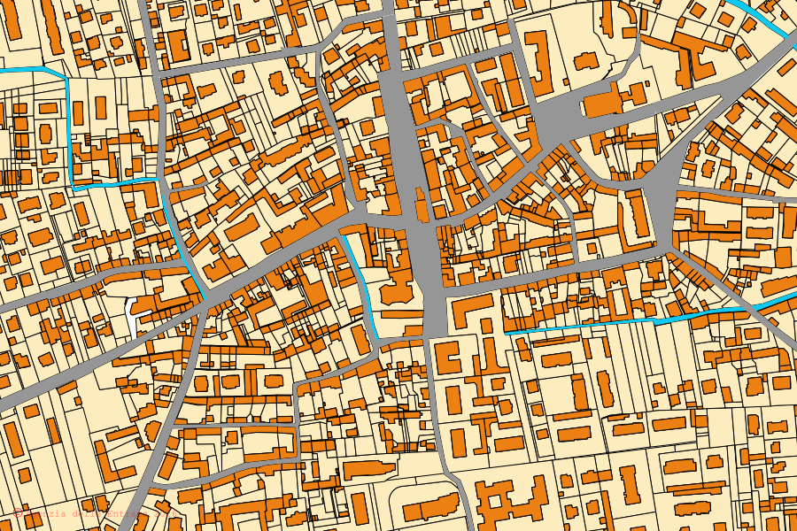 Mapa catastral del centro de None: parcelas y edificios, cartografía de la Agenzia delle Entrate