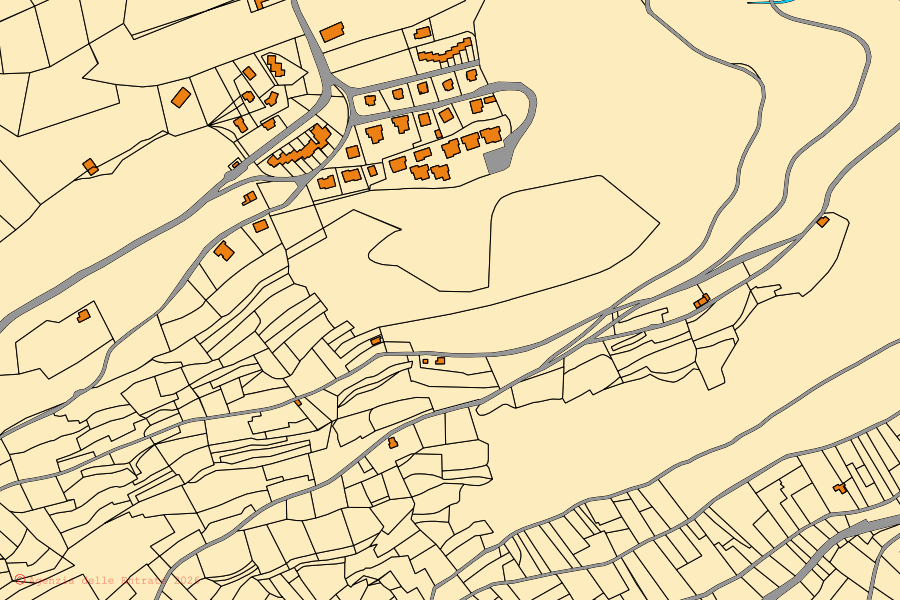 Mapa catastral del centro de Ossimo: parcelas y edificios, cartografía de la Agenzia delle Entrate
