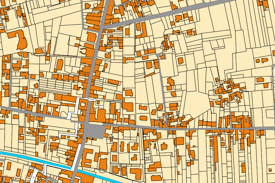 Mapa catastral del centro de Ottaviano: parcelas y edificios, cartografía de la Agenzia delle Entrate