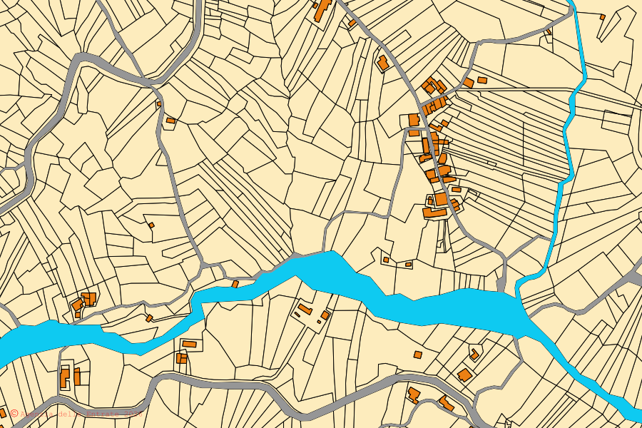 Mapa catastral del centro de Pennapiedimonte: parcelas y edificios, cartografía de la Agenzia delle Entrate
