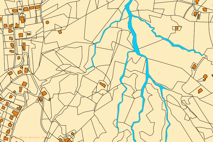 Mapa catastral del centro de Perdifumo: parcelas y edificios, cartografía de la Agenzia delle Entrate