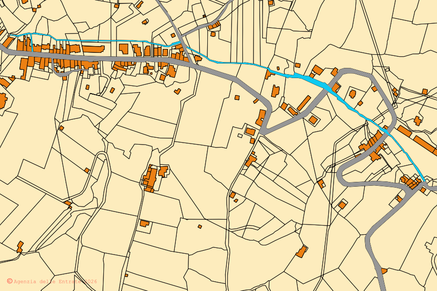 Mapa catastral del centro de Piedimonte Etneo: parcelas y edificios, cartografía de la Agenzia delle Entrate