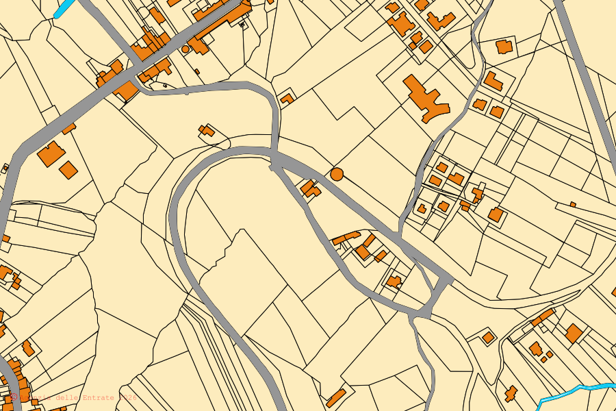 Mapa catastral del centro de Pietradefusi: parcelas y edificios, cartografía de la Agenzia delle Entrate