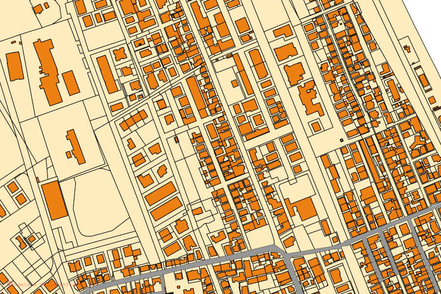 Mapa catastral del centro de Porto Sant'Elpidio: parcelas y edificios, cartografía de la Agenzia delle Entrate