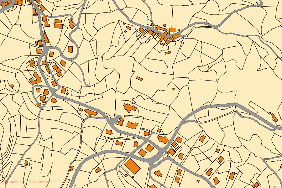 Mapa catastral del centro de Provaglio Val Sabbia: parcelas y edificios, cartografía de la Agenzia delle Entrate