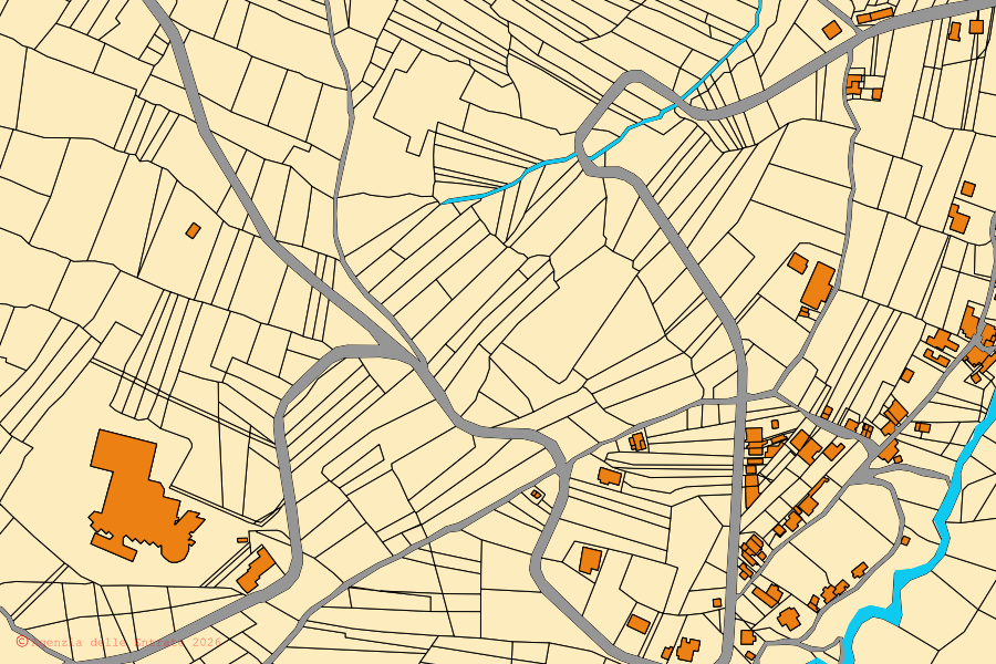 Mapa catastral del centro de Rapino: parcelas y edificios, cartografía de la Agenzia delle Entrate