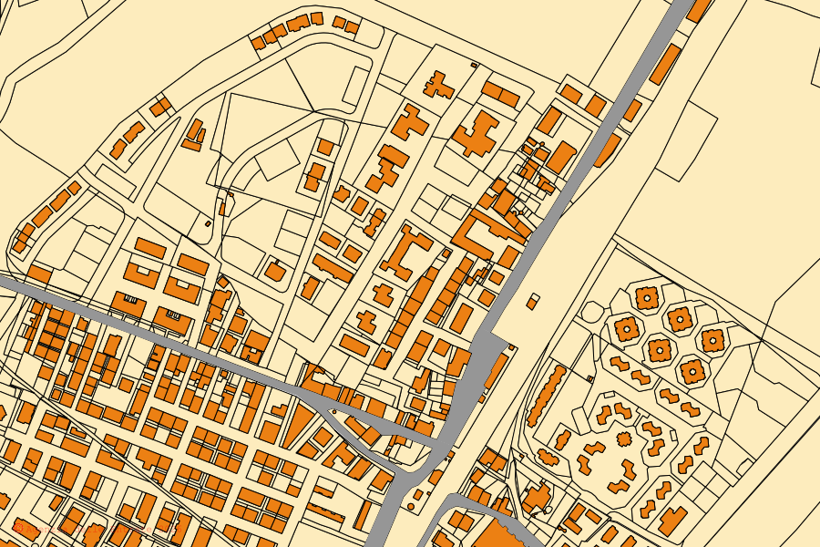 Mapa catastral del centro de Rocca Imperiale: parcelas y edificios, cartografía de la Agenzia delle Entrate